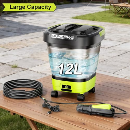 Portable Max 72 PSI Hand Sprayer, Cordless Garden Sprayer with 2000mAh Battery, 4-in-1 Nozzle, 12L Collapsible Bucket, Low Pressure Cleaner for Outdoor Cleaning, Camping, Gardening - style: Foldable Hand Sprayer