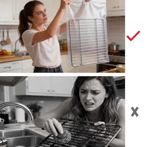 6-Pack Heavy Duty No-Scrub Oven Rack Cleaning Bags with Included Disposable Gloves, Reusable Leak-Resistant PE Soaking Bags for Grill Grates, BBQ & Removable Metal Racks - No Cleaner Included