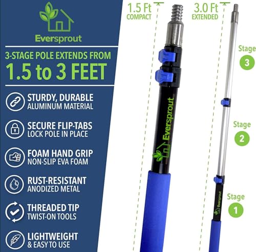 EVERSPROUT 1.5-to-3 Foot Scrub Brush | Built-in Rubber Bumper | Lightweight Extension Pole Handle | Soft Bristles wash Car, RV, Boat, Solar Panel, Deck | Shower Brush for Cleaning | Floor Brush - size: 3 feet