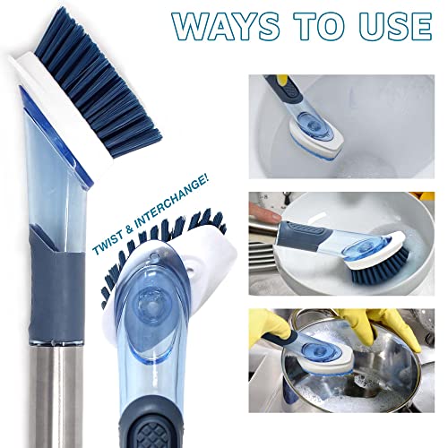 CBC Crown Soap Dispensing Dishwashing Brush with 4 Scrub Brush Heads & Extra Refill Set - style: Brush Set & Refill
