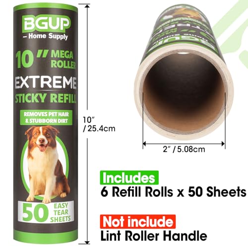 10 Inch Lint Roller Refills, 6 Rolls 300 Sheets Large Lint Rollers for Pet Hair Extra Sticky, Easily Remove Carpets, Clothes, Couch and Curtains Dust (Not Include Lint Roller Handle) - color: 6 Rolls 300 Sheets