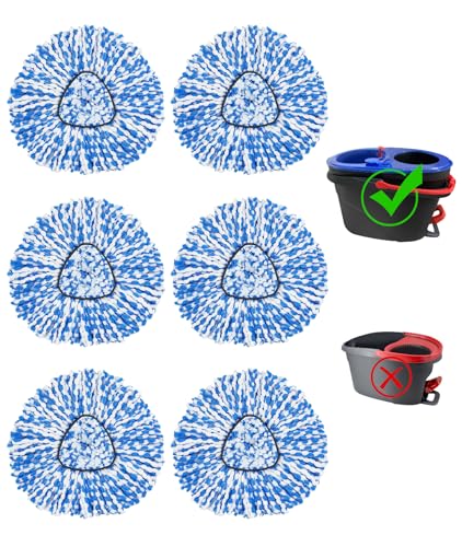 6 Pack Spin Mop Replace Head 𝐎𝐍𝐋𝐘 for O-cedar RinseClean 2 Tank Spin Mop,Mop Head Refill Replacement For O-cedar RinseClean 2 Tank System - Easy to Replace,100% Microfiber, All Floor Surface Clean - color: 6 Pack Blue & White