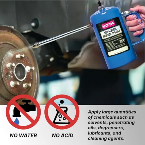LAUCO Non Aerosol Pressure Sprayer - Refillable Pressurized Sprayer Bottle for Oil, Solvent, Degreasers, Lubricants - Rechargeable Steel Canister with Brass Nozzles, 32oz. (1, Blue) 69533 - color: Blue