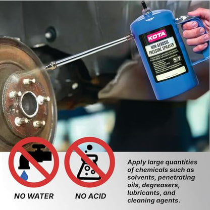 LAUCO Non Aerosol Pressure Sprayer - Refillable Pressurized Sprayer Bottle for Oil, Solvent, Degreasers, Lubricants - Rechargeable Steel Canister with Brass Nozzles, 32oz. (1, Blue) 69533 - color: Blue