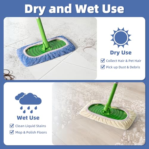 3 Pack Reusable Double-Sided Mopping Pads Compatible with Swiffer Sweeper Mop, Washable Wet & Dry Mopping Sweeping Cloth for Multi-Surface Cleaning, Dual-Sided Pad Refills (Not Include MOP) - color: Dual-sided Blue, size: 3 Pack