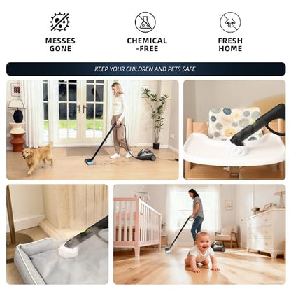 Heavy-Duty Steam Cleaner - 1500W Multipurpose Handheld Floor Steamer with 22 Accessories 16ft Cord for Home, Car Detailing, Tile, Grout, Wallpaper, Upholstery, Window, Deep Cleaning