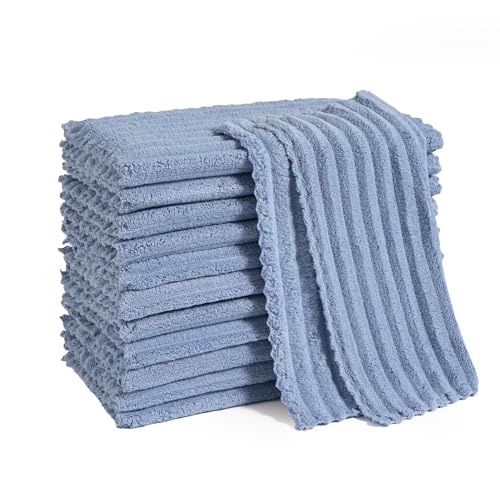 Kitchen Dish Cloths,Super Absorbent Coral Velvet Dish Towels,Quick Drying Kitchen Towels No Lint Dish Rags,Reusable Household Microfiber Cleaning Cloth,12X12 inches (12 Pack,Navy Blue Streak) - color: Navy Blue Streak