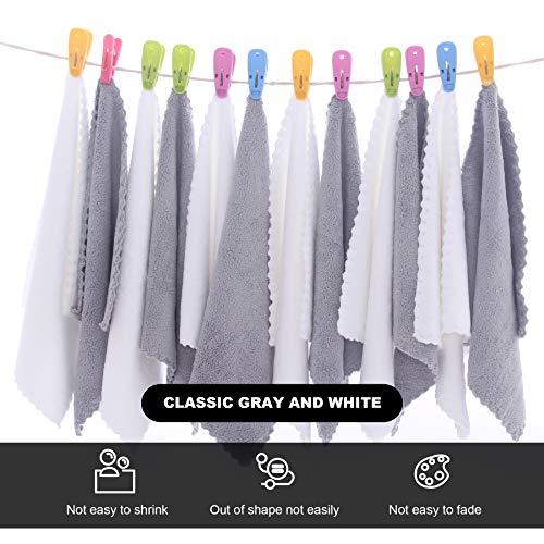 MOONQUEEN Microfiber Facial Cloths Fast Drying Washcloth 24 Pack - Premium Soft Makeup Remover Cloths - Highly Absorbent - color: White-grey, size: 12x12 Inch (Pack of 24)