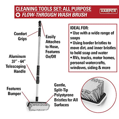 Harper 37518700 All-Purpose Scrubbing & Squeegee Brush Set with 10 in. Wash Brush with Flow-Through Handle, 24 in. Floor Squeegee, 10 in. Deck Brush and 8 in. Handheld Scrub Brush - style: All-Purpose Scrubbing Cleaning Set