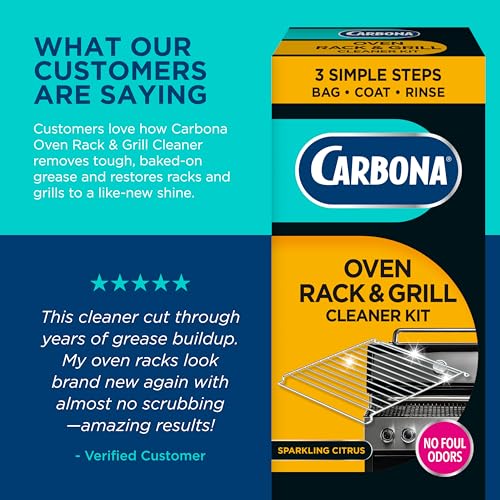 Carbona Oven Rack & Grill Cleaner Kit, Includes Bag & Gloves, Eliminates Thick Grease, Grime & Baked-On Food, Unscented Formula - size: 16.8 Fl Oz (Pack of 1)