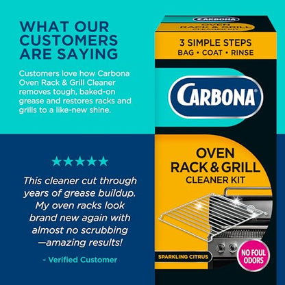 Carbona Oven Rack & Grill Cleaner Kit, Includes Bag & Gloves, Eliminates Thick Grease, Grime & Baked-On Food, Unscented Formula - size: 16.8 Fl Oz (Pack of 1)