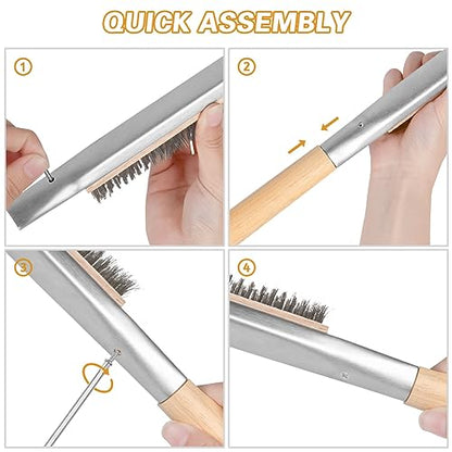 Aolso Pizza Oven Brush, 26" Brush and Stainless Steel Scraper for Pizza Stone, BBQ Grill Cleaning Brush Non Scratch Heat Proof Stainless Steel Bristles with Screwdriver for Pizza Oven Accessories - size: 26" Stainless Steel Bristles