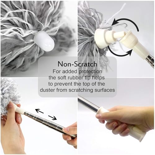 UIMO Microfiber Ceiling Fan Cleaner with 30–100" Telescopic Pole – Extendable Duster for High Ceilings and Fans, Bendable Washable Head, Reusable Cleaning Tool for Furniture, Cars, Keyboard - color: White