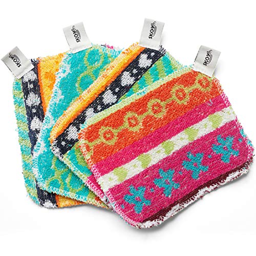 Skoy Scrub, 4-Pack Reusable, Non-Scratching Dish Scrubber for Kitchen and Household Cleaning, Planet-Friendly, Dishwasher Safe Soft Scrub, Assorted Colors and Designs - color: Assorted, size: 4-Pack