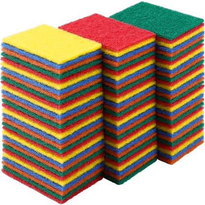 100 Pcs Scouring Pads,Heavy Duty Scour Pads,Dish Scrubber Scouring Pad,Reusable Non Scratch Household Scrub Pad for Dish Kitchen Scrubbers & Metal Grills,4.3 x 3 x 0.3 in (Multicolor)