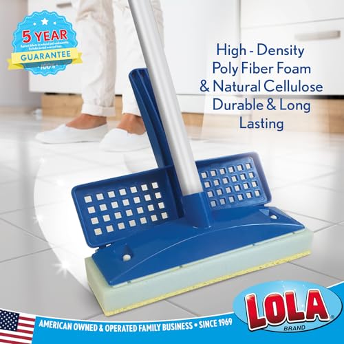 LOLA Squeeze Sponge Mop w/ Poly Foam & a Natural Cellulose Layer & 3 Replacement Heads / Refill Bundle, Absorbs & Wicks Moisture, Floor Cleaner - size: 1 Sponge Mop with 3 Replacement Heads