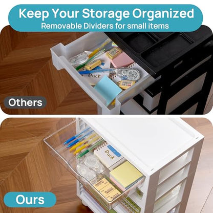 Vtopmart Plastic Drawer Storage Rolling Cart with Wheels, 4-Tier Drawer Organizer for Art Crafts Supplies, Home Office Supplies, Toys, Under Desk Storage for Office, Craft Room, Bedroom, Classroom - style: 4 Tier 4 Drawers