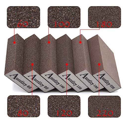 Sanding Sponge, Auerllcy 6 Pieces 60/80/100/120/180/220 Grit Sanding Blocks Assortment, Coarse/Medium/Fine. Washable and Reusable. - style: 6PCS-M