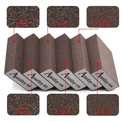 Sanding Sponge, Auerllcy 6 Pieces 60/80/100/120/180/220 Grit Sanding Blocks Assortment, Coarse/Medium/Fine. Washable and Reusable. - style: 6PCS-M