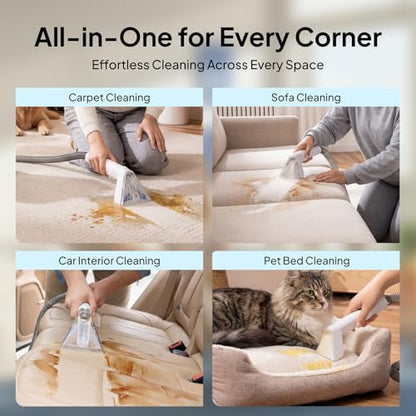 Portable Carpet Cleaner Machine for Pet Stains Upholstery Car Interior, 16kPa Powerful Suction Spot Cleaner with Dual Tank, Self-Cleaning Tool&16.4FT Cord for Couch Rug Stairs Deep Cleaning Machine