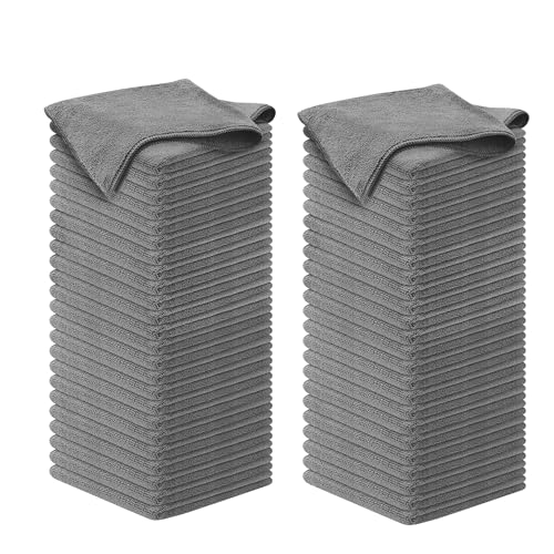 Microfiber Cleaning Cloth Grey - 100 Pcs (12.5"x12.5") - High Performance - 1200 Washes, Ultra Absorbent Microfiber Towel Weave Grime & Liquid for Streak-Free Mirror Shine - Car Washing Cloth - color: Gray, size: Pack of 100