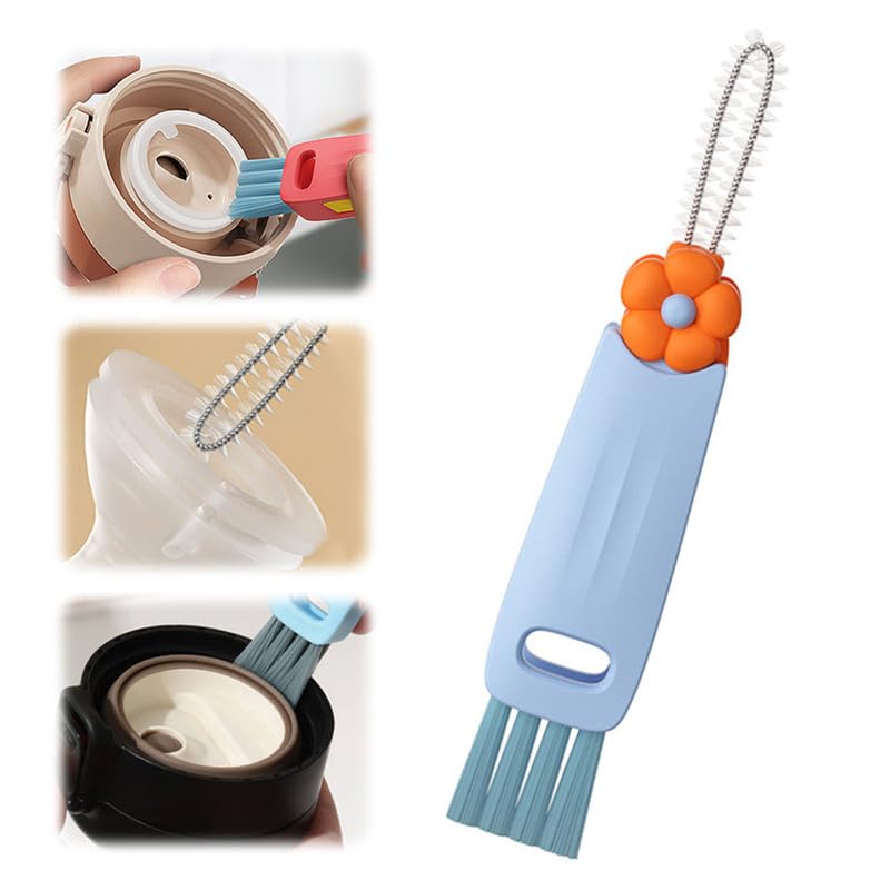 3 in 1 Multifunctional Cleaning Brush - Portable Cup Lid Cleaner with Brush, Crevice Cleaner for Baby Bottle Gap Tight Spaces - color: E