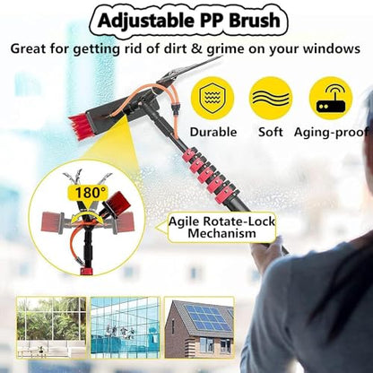 Professional Window Cleaning Kit Extendable Washing Pole Squeegee Window Cleaner Set Adjustable Telescopic Poles Water Fed Brush for Window Solar Panel High-Altitude Clean 10.8m/36FT - size: 10.8m/36FT