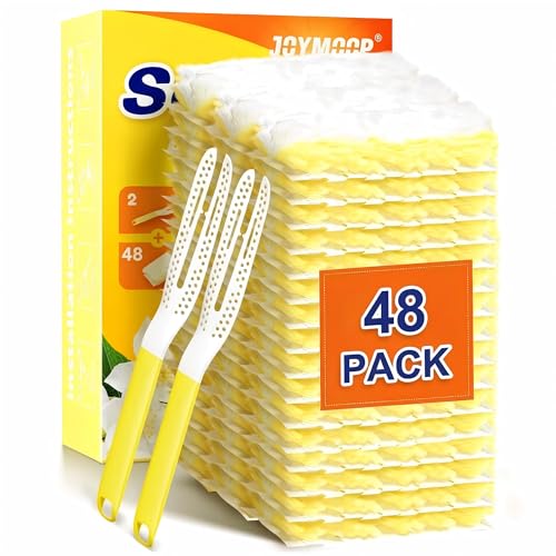 JOYMOOP Disposable Electrostatic Duster for Cleaning, with 2 Handles & 48 Ct Yellow Heavy Duty Refills for Swiffer Feather Duster, Household Cleaning Tool for Electronics, Dusting Furniture, Blinds - color: Yellow Handle With Yellow Refills, size: 2 Duste