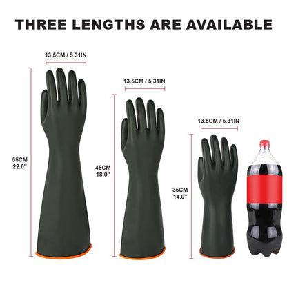 Heavy-Duty Latex Chemical Resistant Gloves - Reusable Long Rubber Dishwashing Gloves with Forearm Protection for Men - Waterproof, Industrial Safety Gear, Acid & Alkali Resistant, Oil-Proof,14“，1 Pair - size: 14”