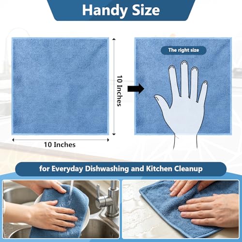 Kitchen Dish Cloths, 12 Pack, 10 x 10 Inches, Super Absorbent Microfiber Dish Towels, Soft Fast Drying Reusable Dish Rags for Washing Dishes, Countertops and Sink, Light Blue - color: Light Blue