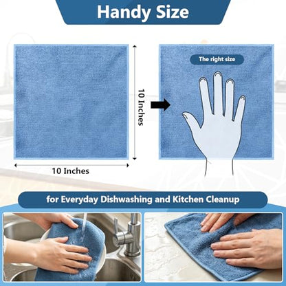 Kitchen Dish Cloths, 12 Pack, 10 x 10 Inches, Super Absorbent Microfiber Dish Towels, Soft Fast Drying Reusable Dish Rags for Washing Dishes, Countertops and Sink, Light Blue - color: Light Blue