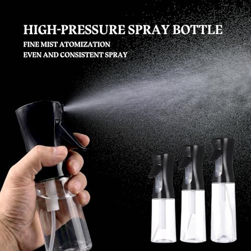 3 Pack Continuous Spray Bottle Atomizing Mister for Hair,Plants,Cleaning,Travel Fine Mist Water Spray Bottles for Styling,Refillable Empty Spray Bottles Black&Transparent (200ml+300ml+500ml) - color: A