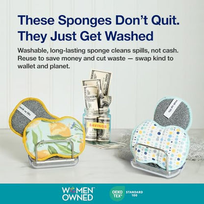 Sponge Set in Fruit, 6 Pack Super Absorbent Washable Reusable Cleaning Sponges Made from Recycled Materials, Durable Eco Friendly Kitchen Sponges - color: Fruit