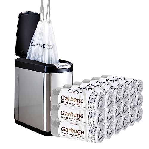 ELPHECO 2.5 Gallon Trash Bags │ 15 Liters Drawstring Garbage Bags │ Small Trash Bags For Bathroom Office Living Room Use │ Suitable For 1.5-4 Gallon Trash Can │ 18"×20" │ 180 Count / 18 Rolls │ A