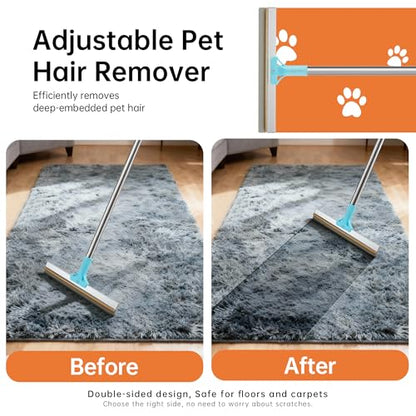 Carpet Rake for Pet Hair Removal Tool, 2 in 1 TPU and Copper Rake Teeth Uproot Clean Hair Remover with 63’’ Adjustable Long Handle,Cat & Dog for Carpets,Rugs, Mats (63’’ Long Handle+1 Short Handle) - size: 63in-2pcs-Rake