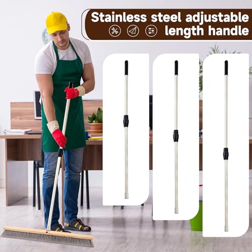 Maxdot 1 Pcs 36" Push Broom with Stainless Steel Telescopic Handle, Polypropylene Bristles, Heavy Duty Outdoor Indoor Push Large Broom with Handle for Smooth Surface Home and Garage Sweeping - color: Beige ,Silver and Black