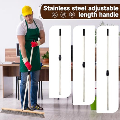 Maxdot 1 Pcs 36" Push Broom with Stainless Steel Telescopic Handle, Polypropylene Bristles, Heavy Duty Outdoor Indoor Push Large Broom with Handle for Smooth Surface Home and Garage Sweeping - color: Beige ,Silver and Black