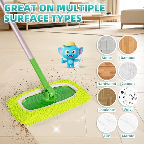 6 Pack Reusable Mop Pads Compatible with Swiffer Sweeper Mop, Washable Wet Pads Refill, Dry Sweeping Cloths, Microfiber Pads for Mopping Floors (Green, Pink) - color: Green, Pink