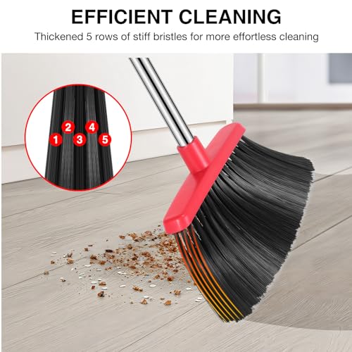 NACENA Broom and Dustpan Set, 52-in Long Adjustable Handle Broom Dustpan Combo with Dustpan Teeth to Automatically Clean Hair Suitable for Home Kitchen Office Hall Floor (Black&Red), 2 Pack