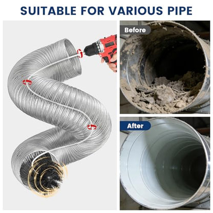 HOKLNUSE Dryer Vent Cleaner Kit Ducts Cleaning Kit for Dryer Air Duct HVAC Vent Fireplace Chimney Pellet Stove Gutter Downspout Dryer Vent Lint Removers with 1.5" 4" 6" Brush Heads(30 Feet) - size: 30 Feet