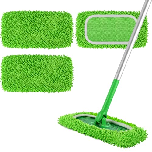 Reusable 100% Coral Fleece Mop Pads Compatible with Swiffer Sweeper, Wet and Dry Flat mop Cover, 3 Pack Washable Pads for Surface/Hardwood Floor Cleaning - color: B-green 3 Pack