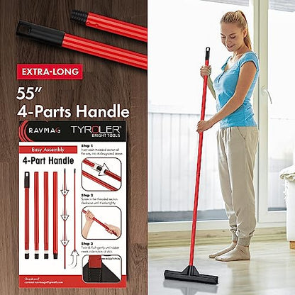 Pet Hair Remover Rubber Broom with Built in Squeegee - Carpet Rake for Pet Hair Removal on Hardwood Floor, Carpet & Tile - Picks Up More Dust & Debris - Rinse to Clean - size: 4 Piece Handle