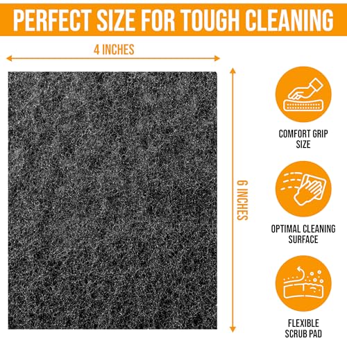Harrier Hardware 6-Pack Heavy Duty Scouring Pads, 6x4 Inch Thick Black Scrub Pads for Pots Pans, Kitchen Cleaning, Stripping, Scrubbing Grills & More