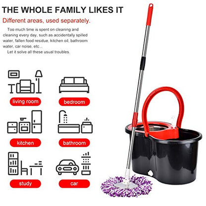 Mop and Bucket Set, 360° Spin Mop and Bucket with Wringer Set and 3 Microfiber Mop Refills, Stainless Steel 61" Extended Handle Spinning Mop Bucket System for Floor Cleaning - color: Black-1
