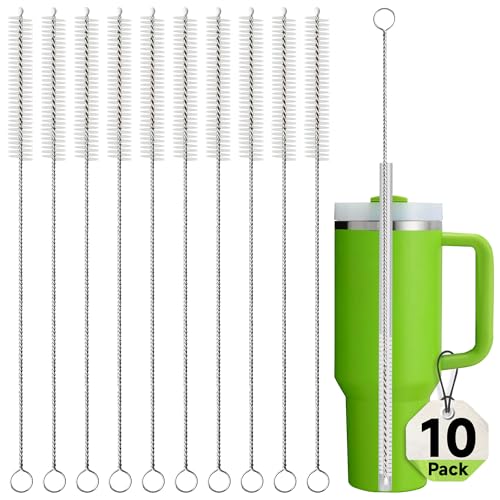 Straw Cleaner Brush Set, 10 Pieces 10 Inch Stainless Steel Handle Straw Brush Set, Extra Long Straw Brush for Tumbler, Sippy Cup, Water Bottle and Tubes - size: 10 inch white