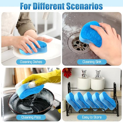 Tanlade 60 Pcs Individually Wrapped Sponges Kitchen Bulk Non Scratch Scouring Sponges for Dishes Household Cleaning Travel Apartments Hotel Car (Blue) - color: Blue
