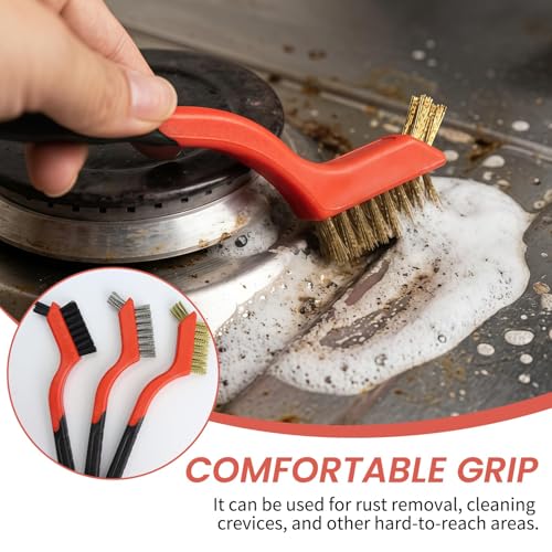 6 Pack Wire Brush Set, Stainless Steel Brass Nylon Cleaning Brushes, Small Detail Crevice Brushes for Rust Removal, Grout, Kitchen, Stove, Sink, Tile, Car Detailing, Heavy Duty Scrub Brush Set
