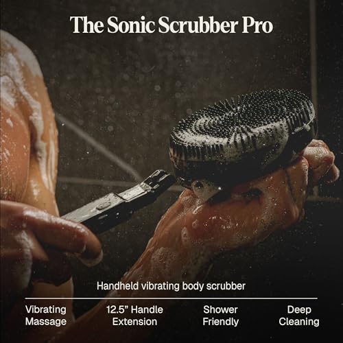Black Wolf Silicone Body Scrubber & Exfoliator - Vibrating Loofah Shower Scrubber Brush with Handle Extension for Back - Deep Cleaning & Exfoliating Body Scrub - Bath Hygiene Essentials - Men & Women