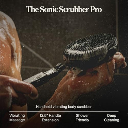 Black Wolf Silicone Body Scrubber & Exfoliator - Vibrating Loofah Shower Scrubber Brush with Handle Extension for Back - Deep Cleaning & Exfoliating Body Scrub - Bath Hygiene Essentials - Men & Women