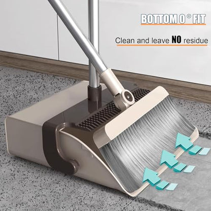 Broom and Dustpan Set for Home Folding Cleaning Tools Long Handle Broom with Upright Standing Dustpan Combo for Office Home Kitchen Lobby Floor Cleaning,Khaki - color: Khaki